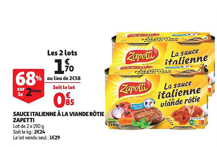Sauce Italienne à La Viande Rôtie Zapetti 68% Sur Le 2ème