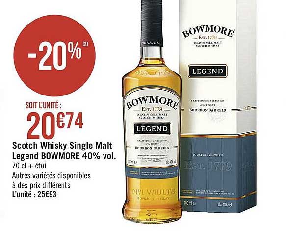 scotch whisky single malt legend bowmore 40% vol.