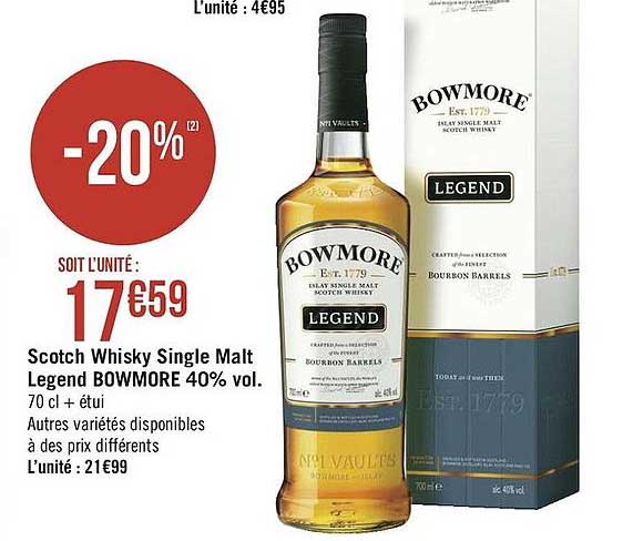 scotch whisky single malt legend bowmore 40% vol.