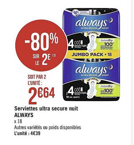 serviettes ultra secure nuit always