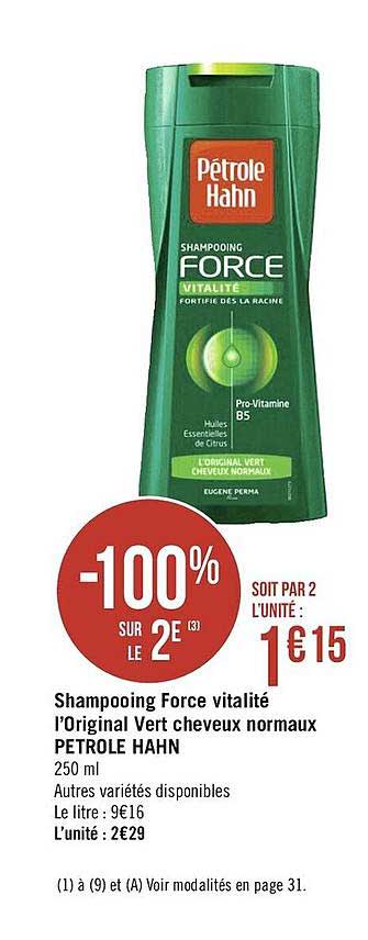 shampooing force vitalité l'original vert cheveux normaux pétrole hahn -100% sur le 2è