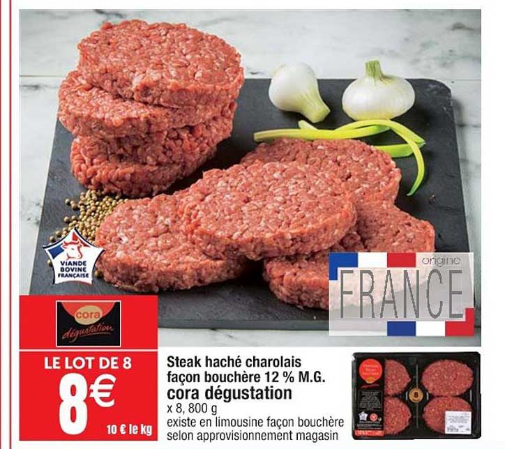 steak haché charolais façon bouchère 12% m.g. cora dégustation