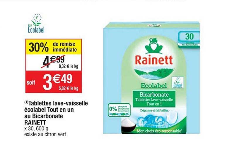 tablettes lave-vaisselle écolabel tout en un au bicarbonate rainett