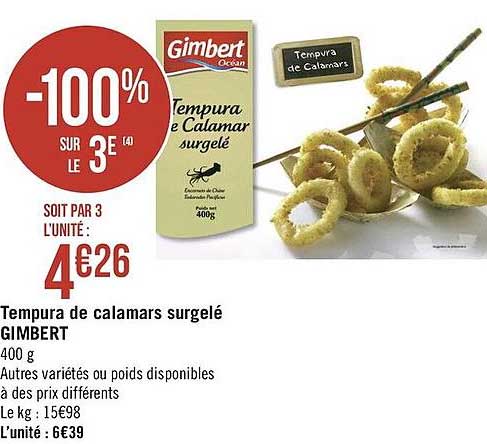 tempura de calamars surgelé gimbert -100% sur le 3è