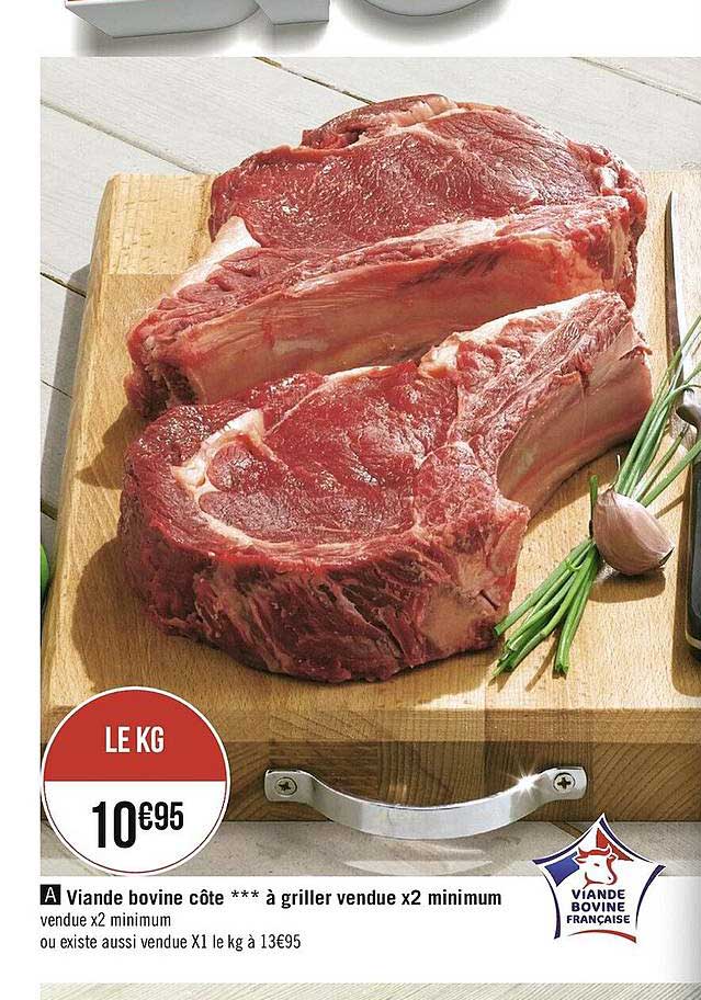 viande bovine côte à griller vendue x2 minimum
