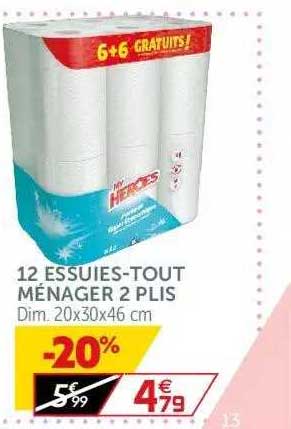 12 essuies-tout ménager 2 plis dim. 20x30x46 cm