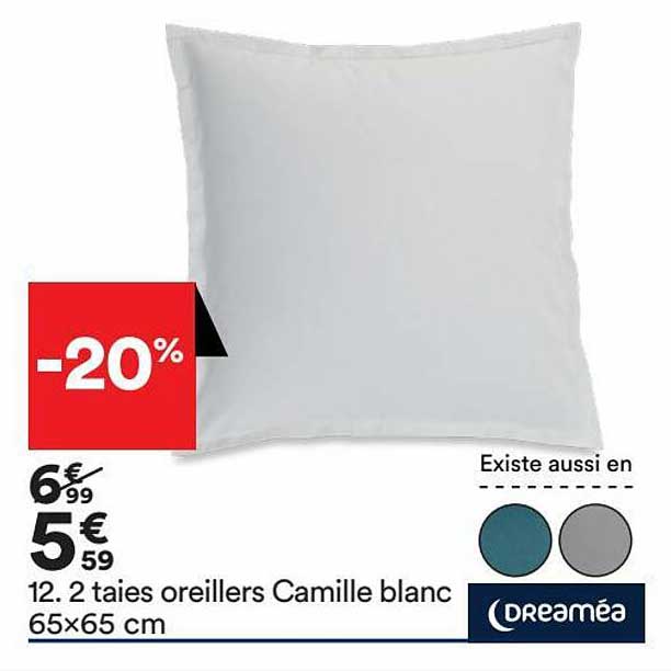 2 tailes oreilles camille blanc 65x65 cm dreaméa