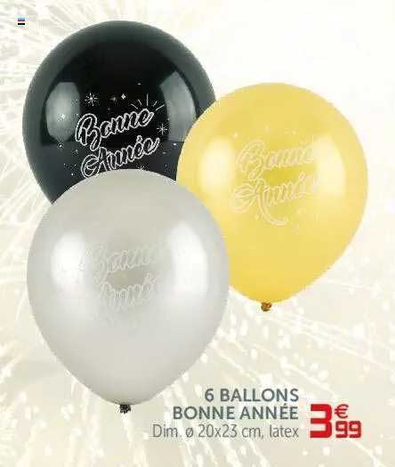 6 ballons bonne année dim. ø 20x23 cm latex
