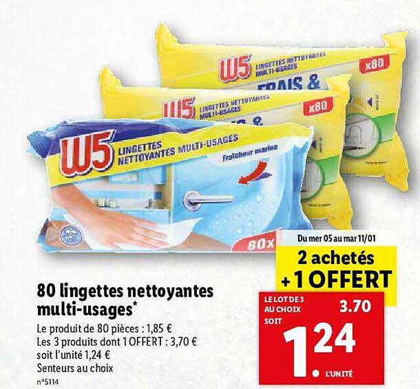 80 Lingettes Nettoyantes Multi-usages W5