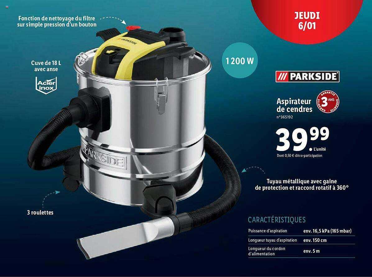 aspirateur de cendres parkside