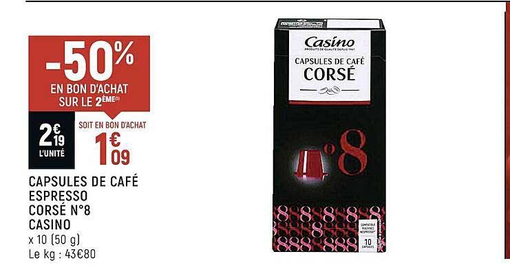 capsules de café espresso corsé n°8 casino
