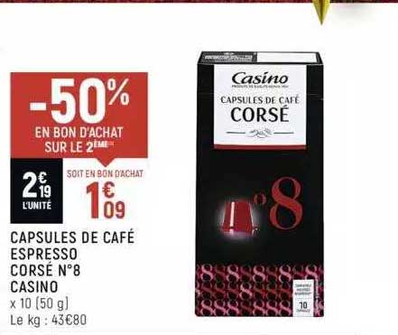 capsules de café espresso corsé n°8 casino