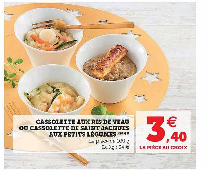 cassolette aux ris de veau ou cassolette de saint jacques aux petits légumes