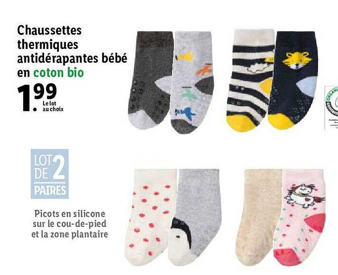 chaussettes thermiques antidérapantes bébé en coton bio