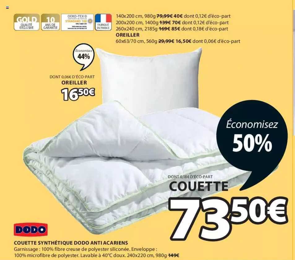 couette synthétique dodo anti acariens