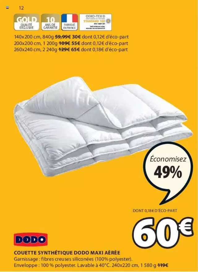 couette synthétique dodo maxi aérée