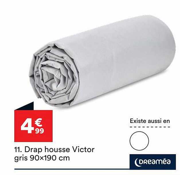 drap housse victor gris 90x190 cm dreaméa