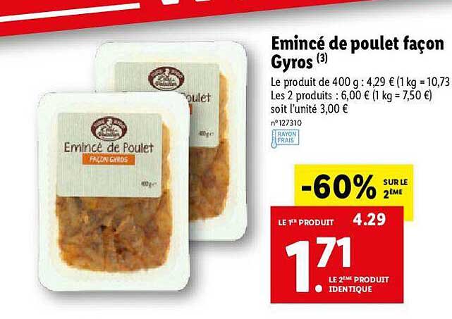 émincé de poulet façon gyros