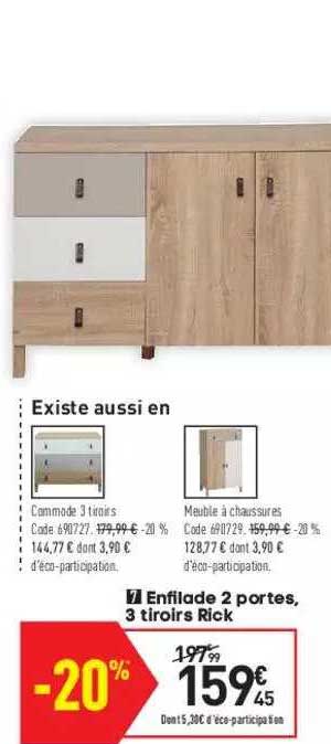 Enfila De 2 Portes, 3 Tiroirs Rick