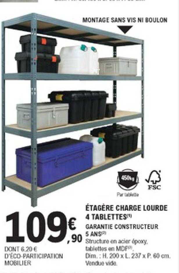 étagère charge lourde 4 tablettes
