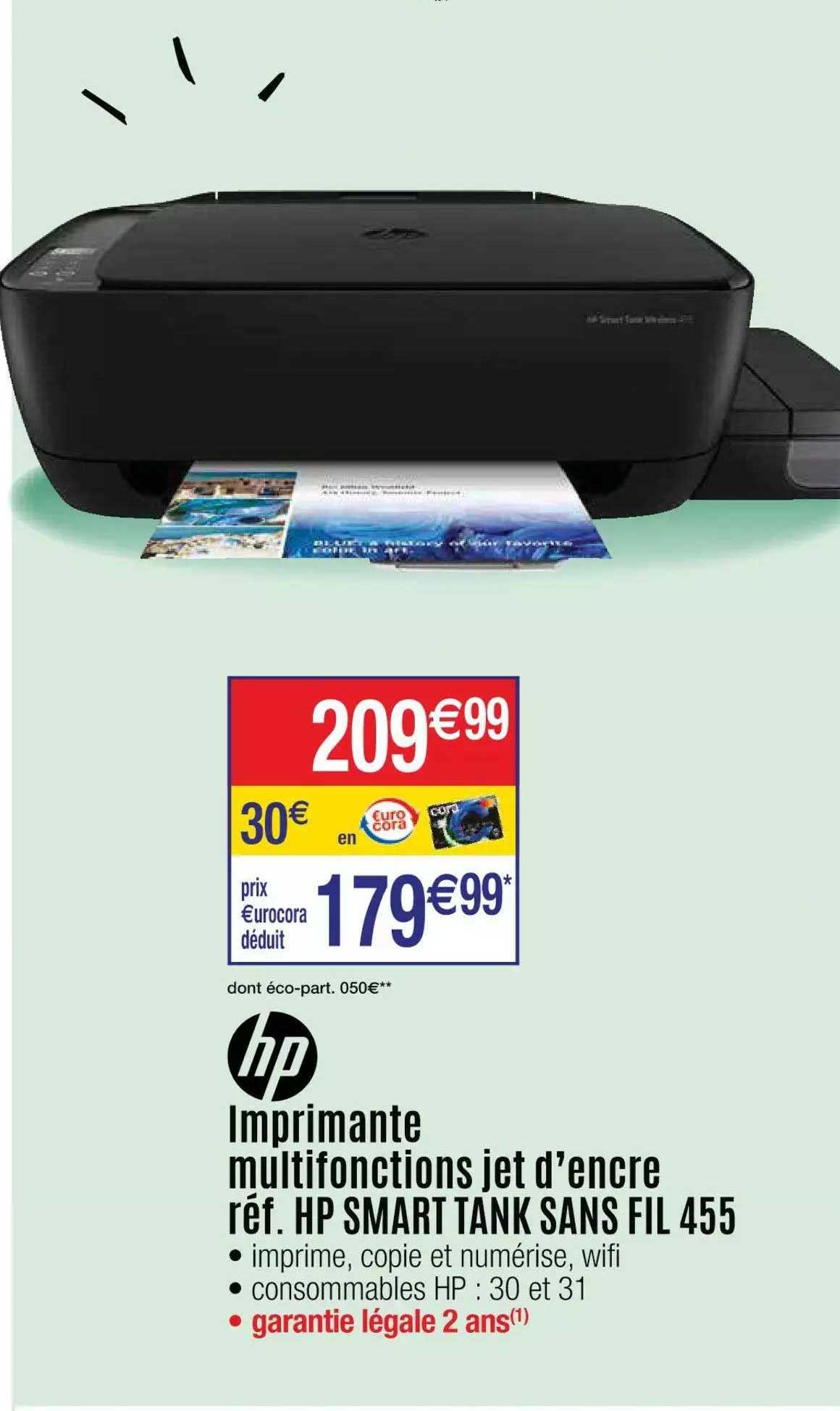 imprimante multifonctions jet d'encre hp smart tank sans fil 455