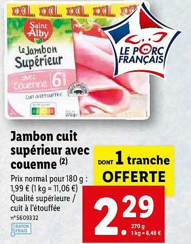 jambon cuit supérieur avec couenne saint alby