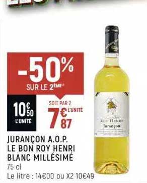 jurançon a.o.p. le bon roy henri blanc millésimé