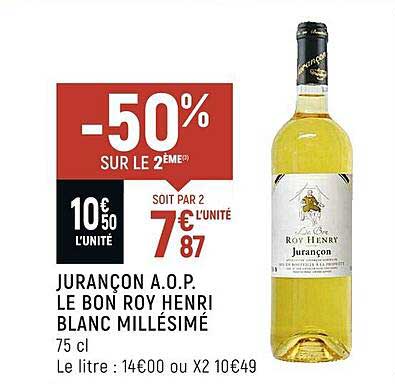 jurançon a.o.p. le bon roy henri blanc millésimé
