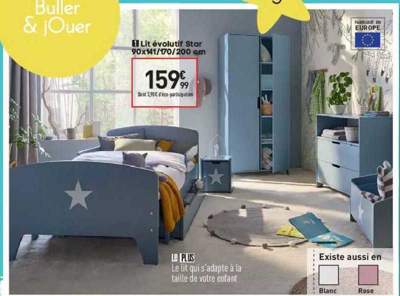 lit évolutif star 90 x 141-170-200 cm