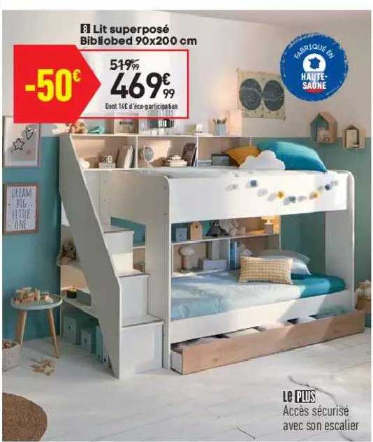 lit superposé bibliobed 90 x 200 cm