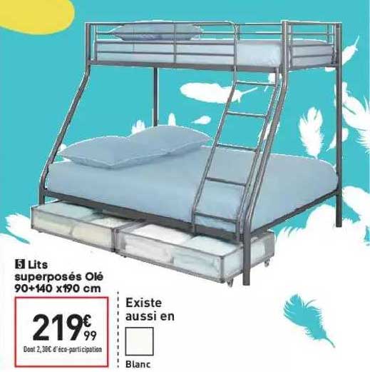 lits superposés olé 90 x 140 x 190 cm