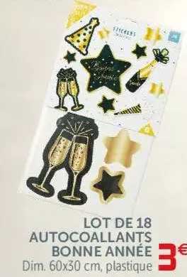 lot de 18 autocoallants bonne année dim. 60x30 cm plastique