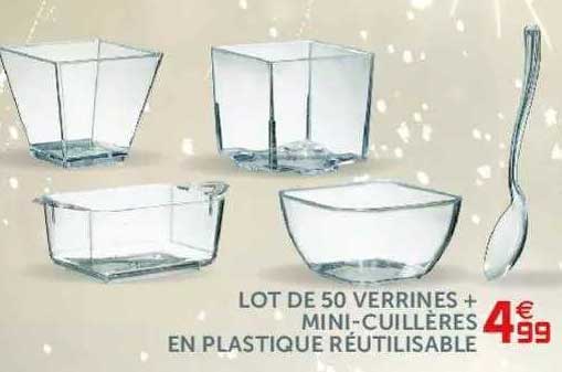 Lot De 50 Verrines + Mini-cuillères En Plastique Réutilisable