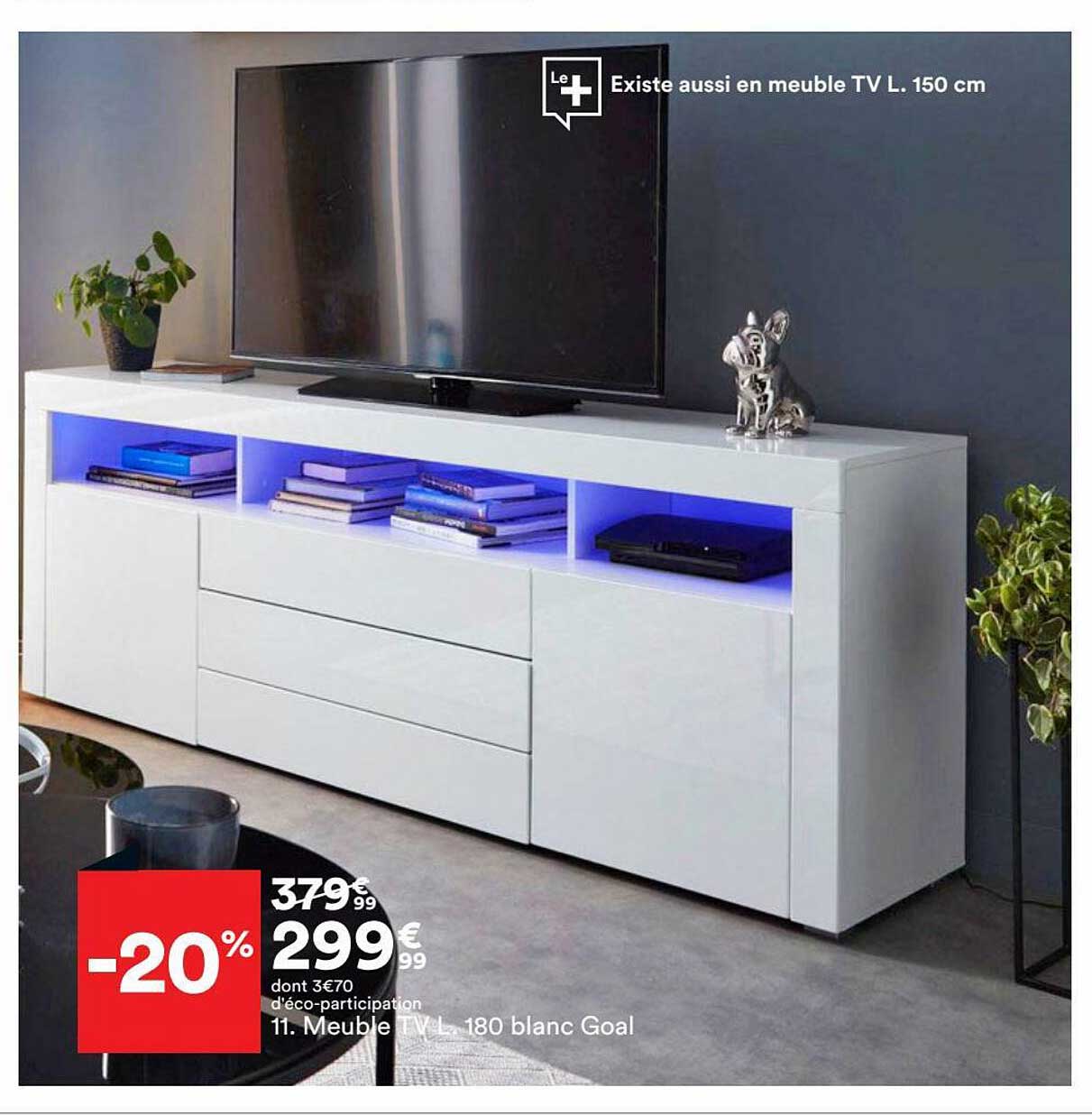 Meuble Tv L 180 Blanc Goal