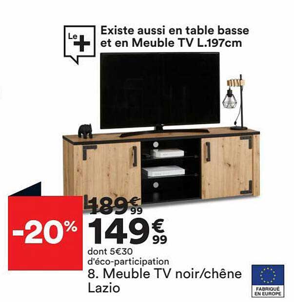 meuble tv noir chêne lazio