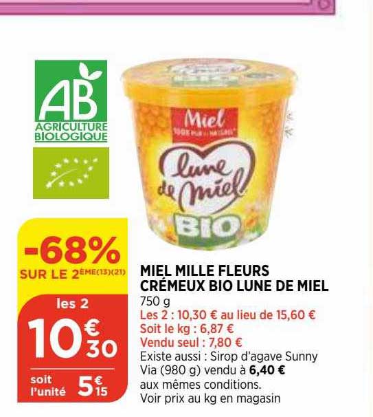 miel mille fleurs crémeux bio lune de miel
