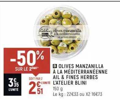 olives manzanilla à la méditerranéenne ail & fines herbes l'atelier blini