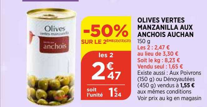 olives vertes manzanilla aux anchois auchan