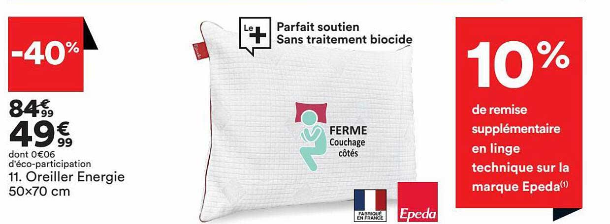 oreiller energie 50x70 cm epeda