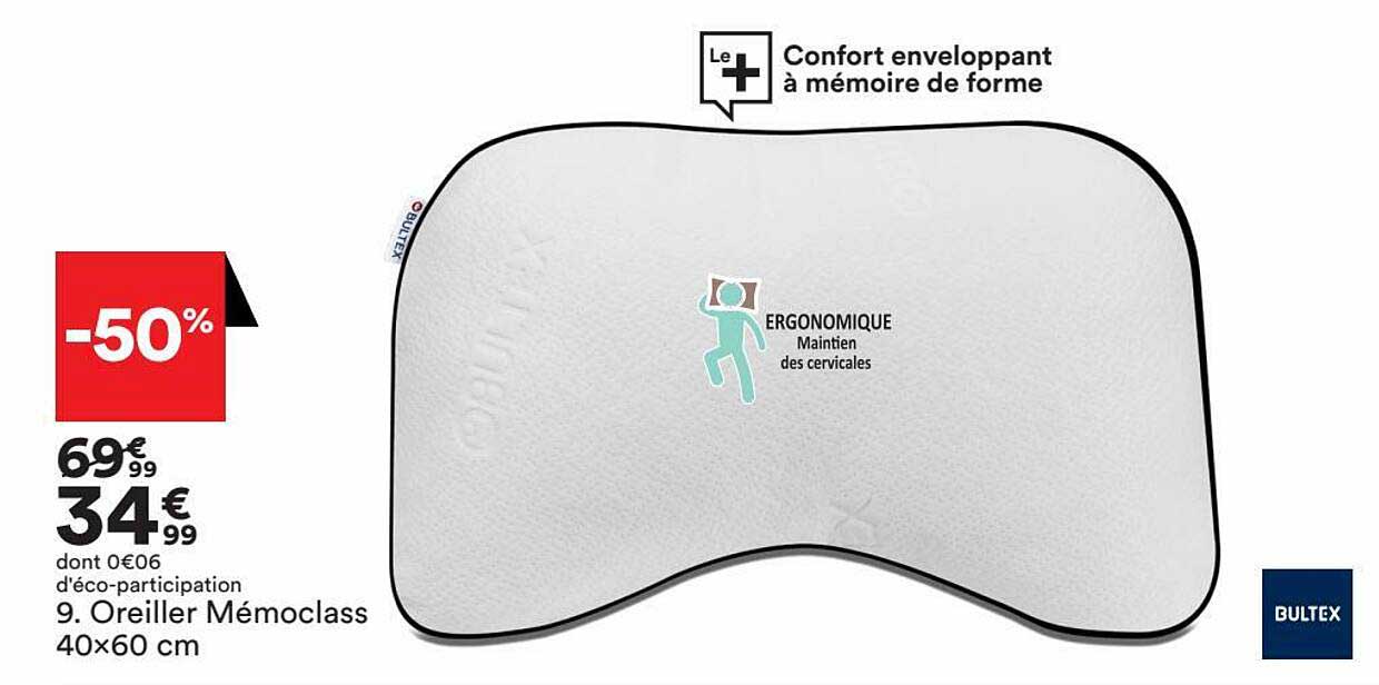Oreiller Mémoclass 40x60 Cm