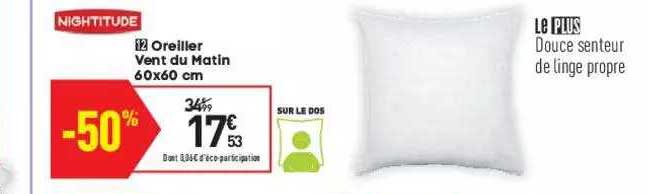 oreiller vent du matin 60 x 60 cm nightitude