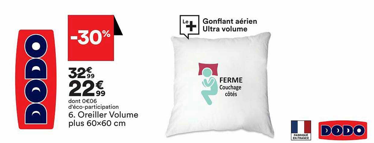 oreiller volume plus 60x60 cm dodo