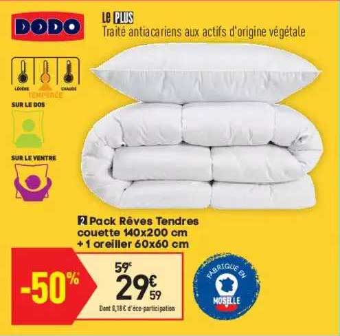 Pack Rêves Tendres Couette 140 X 200 Cm + 1 Oreiller 60 X 60 Cm Dodo