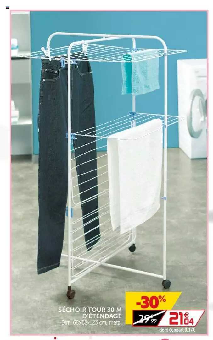 séchoir tour 30 m d'étendage dim. 68x68x123 cm métal