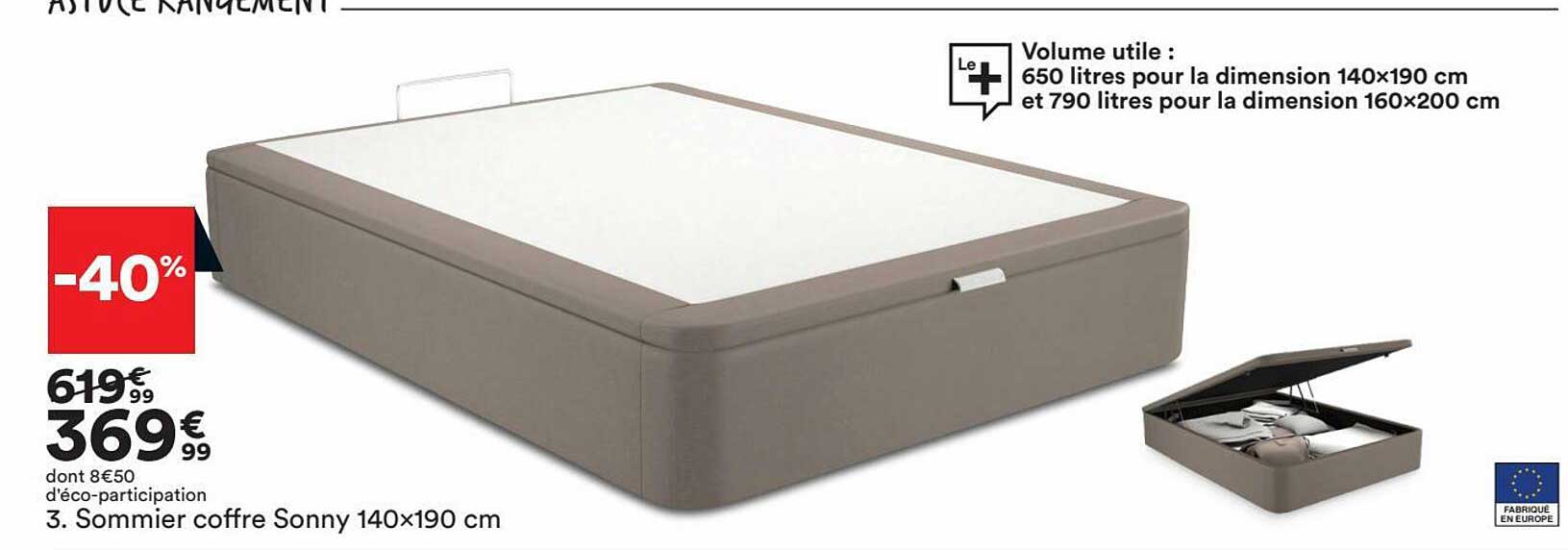 sommier coffre sonny 140x190 cm