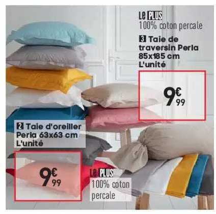 taie de traversin perla 85 x 185 cm, taie d'oreiller perla 63 x 63 cm