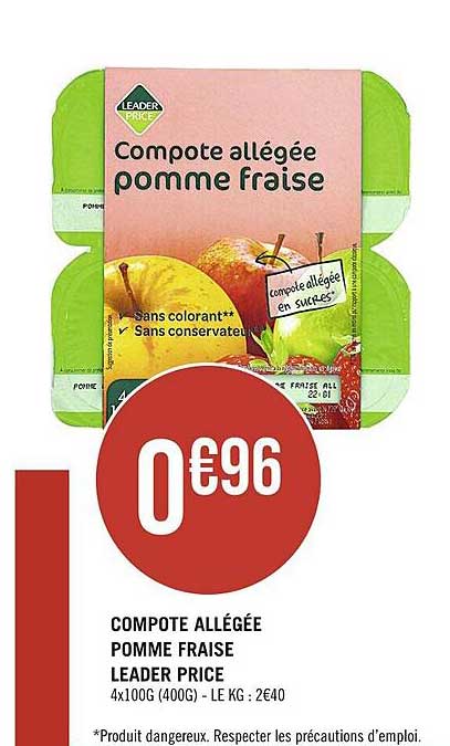 compote allégée pomme fraise leader price