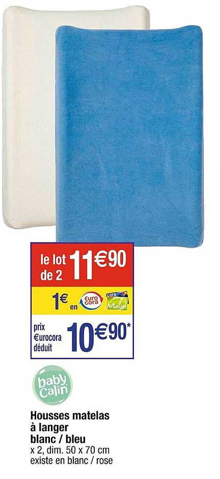 housses matelas à langer blanc/bleu baby calin