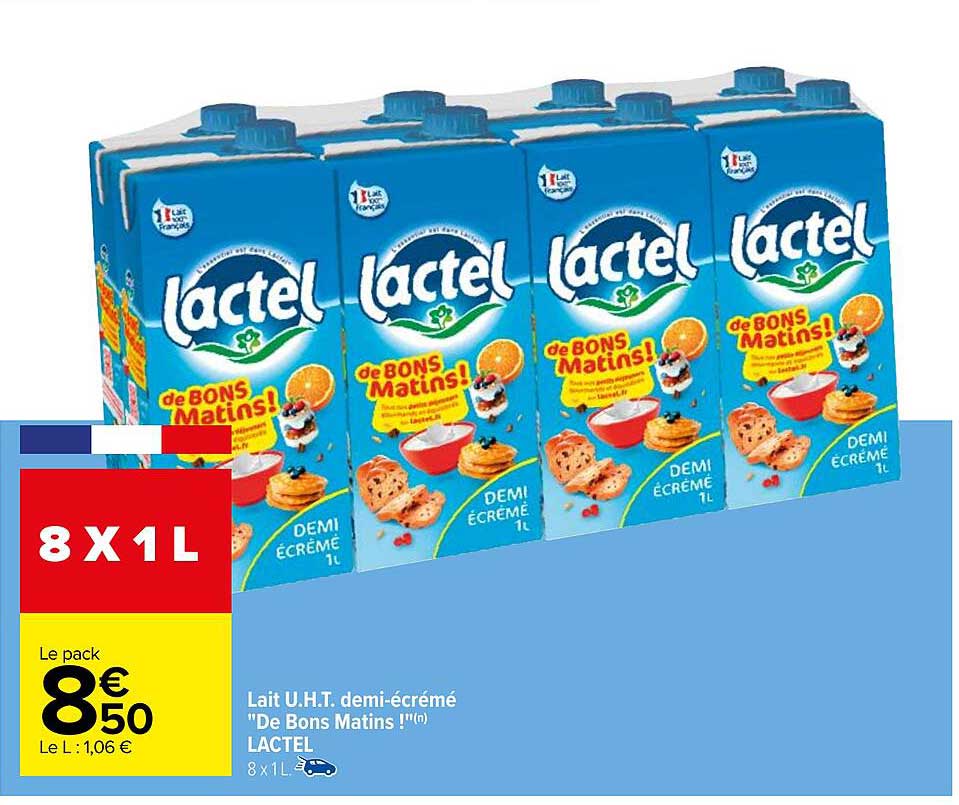 lait u.h.t. demi-écrémé "de bons matins !" lactel