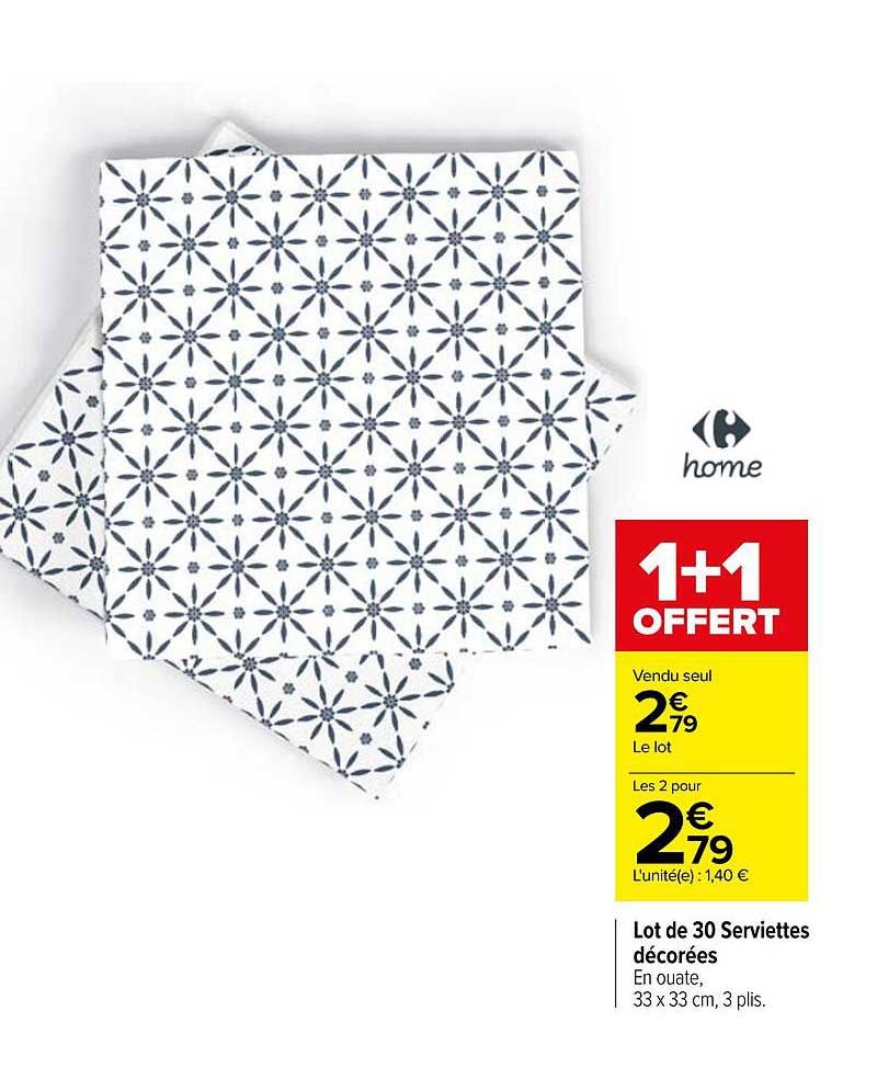 lot de 30 serviettes décorées carrefour home